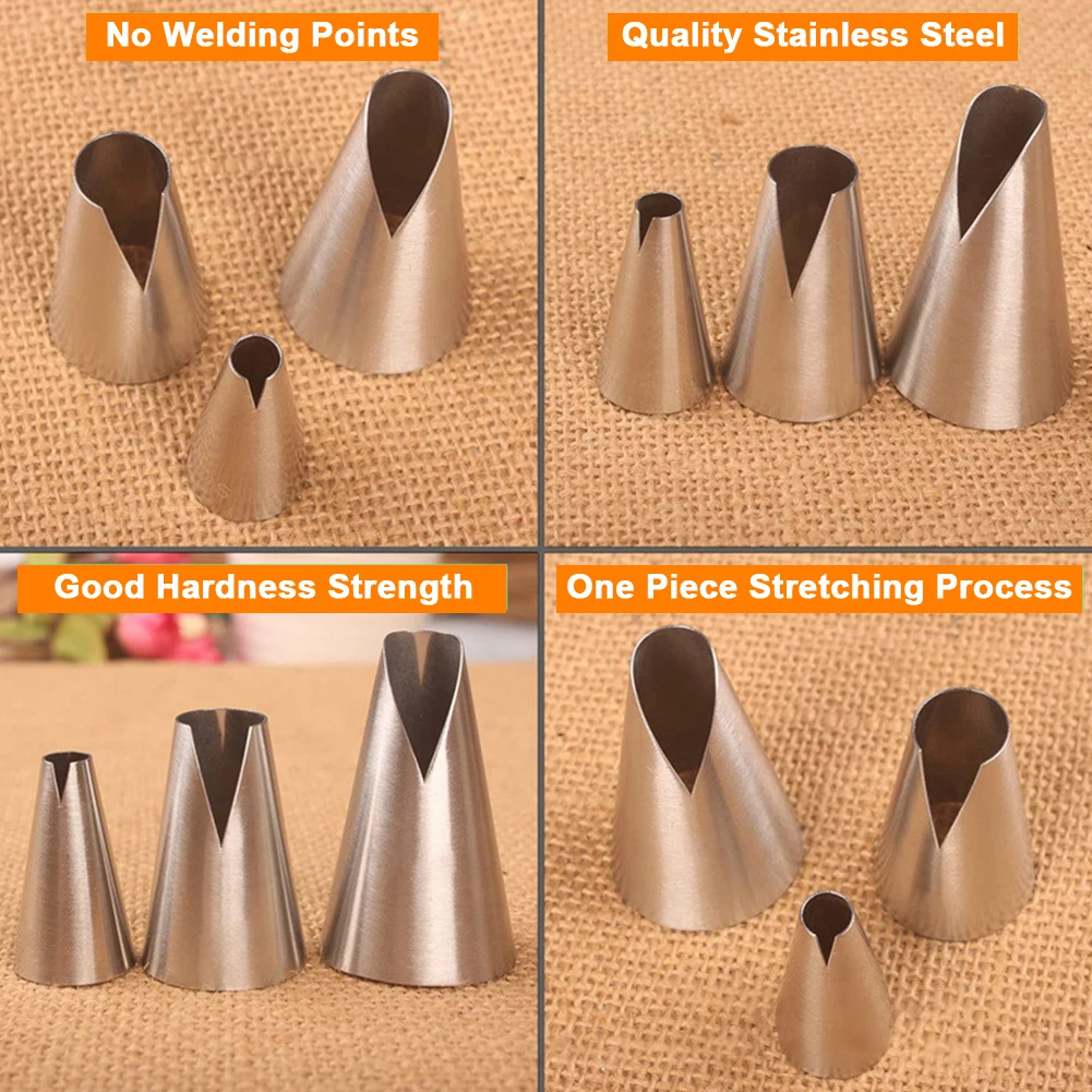 3pcs Stainless Steel Nozzles Flower V-Shape Icing Piping Pastry DIY Cake Decorating Tip