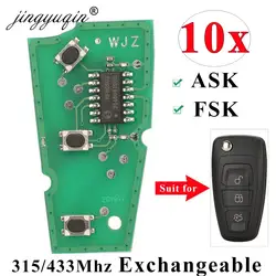 Jingyuqin 10 pz circuito Boad 433Mhz ASK/FSK Remote Car Key PCB per Ford Kuga C-Max Focus Fiesta Mondeo Galaxy 3 pulsanti WJZ