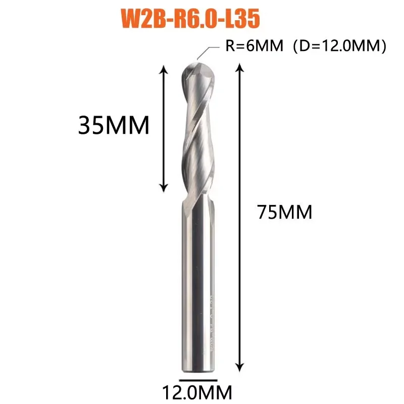 Dreanique 1Pc Carbide Kogelneus Einde Frees 2 Fluiten R0.5-R4.0 Einde Molen Router Bit Voor Hout En Aluminium W2b