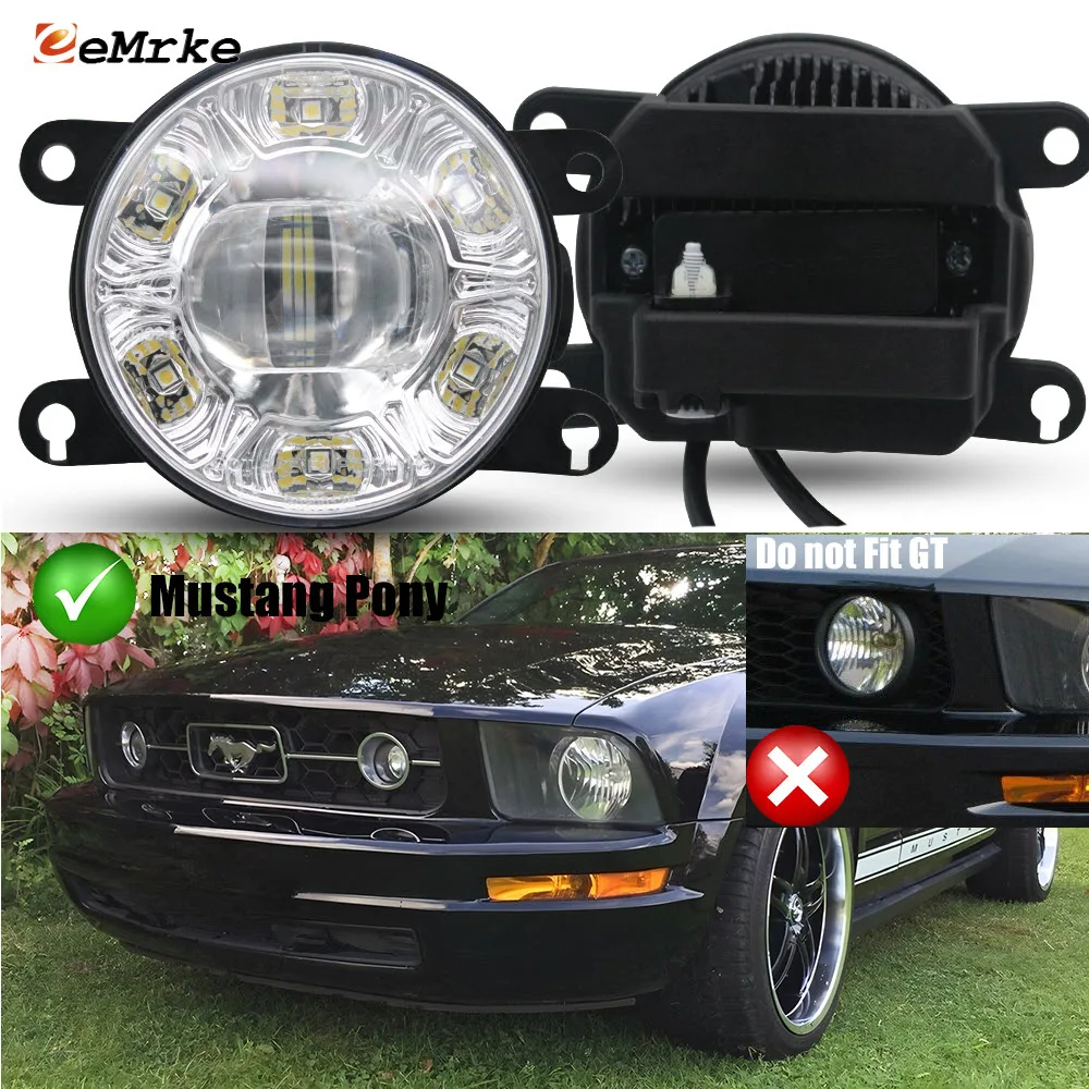 Para Ford Mustang Pony 2006-2009 [espesso para Mustang GT] Luzes de nevoeiro LED DRL Dot. ECE. Lâmpada de condução de nevoeiro de carro E-mark E4 18W 2 unidades