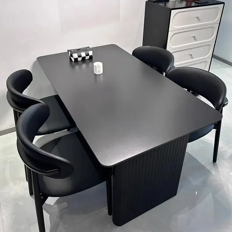 Italian Pure Black Small Apartment Rock Slab Household Minimalist Modern Simple Dining Tableb21