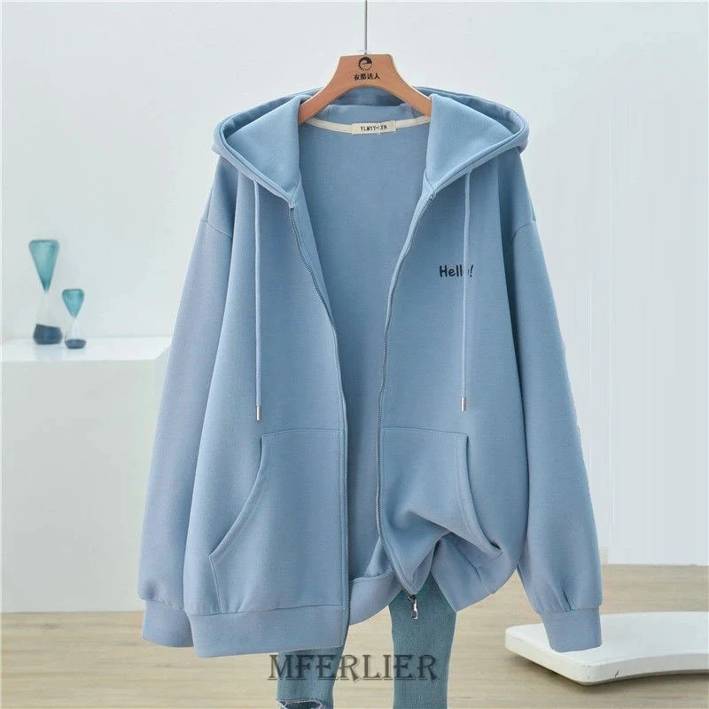 Plus Size 6XL 150KG Autumn Women Hoodies Zip-up Harajuku Oversized Pocket Hooded Sweatshirts Long Sleeve Loose Baseball Jacket