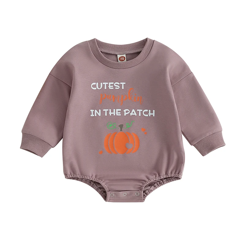 

Baby Girls Romper Long Sleeve Crew Neck Letters Pumpkin Print Bodysuit Newborn Halloween Costume