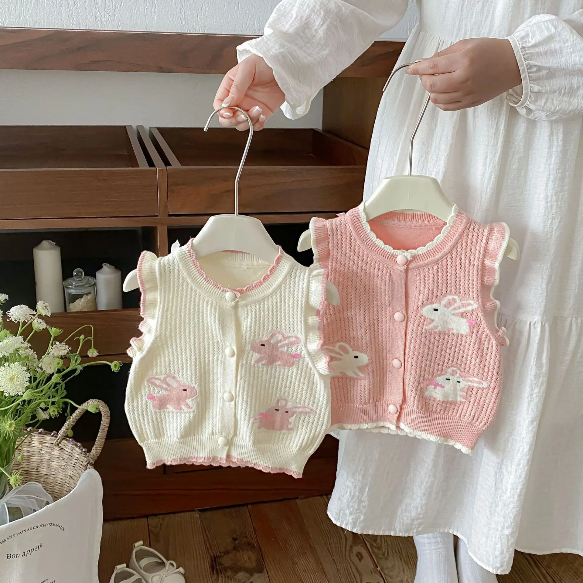Girl Waistcoat 2026 Spring and Autumn New Children's Clothing Korean Style Girl Baby Cute Cartoon Fringing Knit Waistcoat