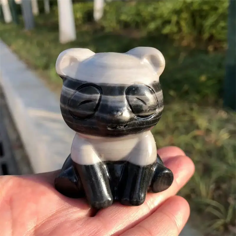 

Natural Zebra Stone Bear Panda Carving Gemstone Reiki Healing Fengshui Stone Home Decor Holiday Gift 1pcs