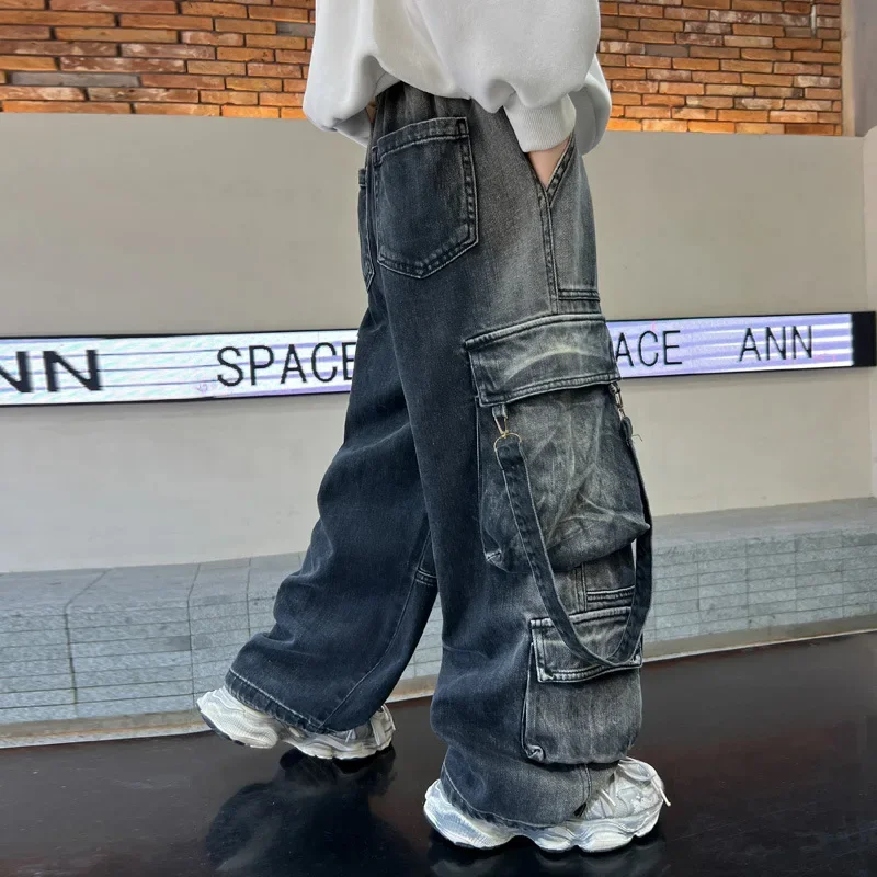Korean Boys\' Jeans Version Of Boys Street Dance Jeans Wide Leg Pants Street Dance Pants Kid Jeans Denim Cargo Pants