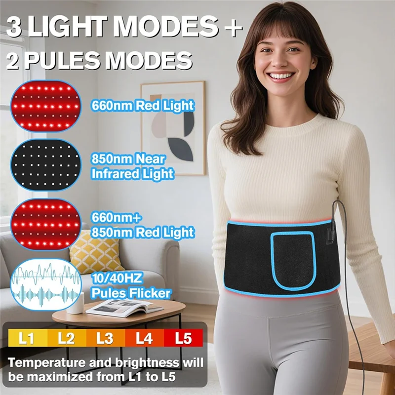حزام ملفوف للعلاج بالضوء الأحمر من ABLE 660 نانومتر و 850 نانومتر ضوء بالأشعة تحت الحمراء، مثالي لتخفيف آلام الجسم