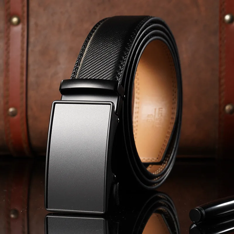 Men's Leather Belts Fashion Automatic Buckle Cowskin Male Belts Luxury Designer Black belt 120cm Jeans Belt