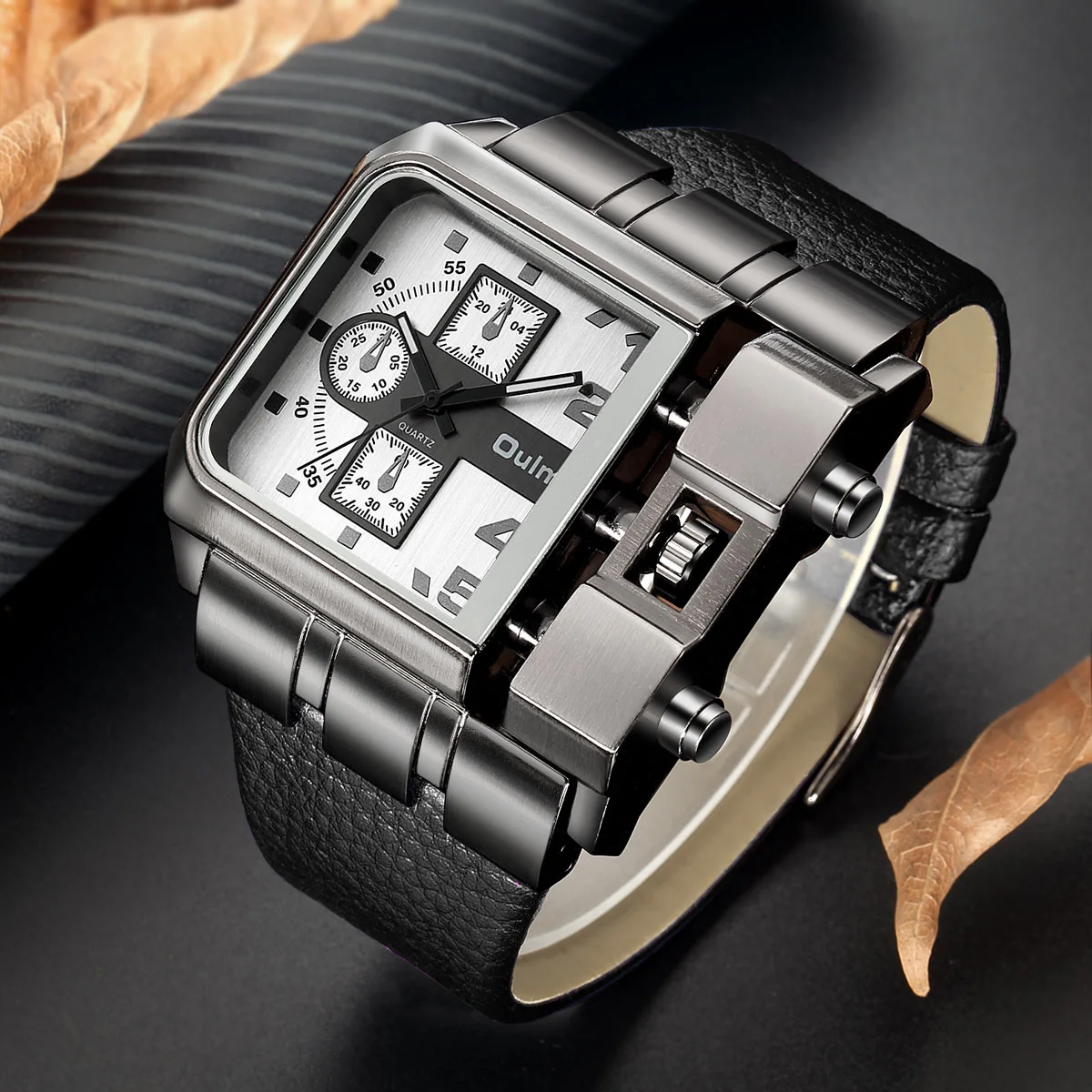 

Trendy Square Large Dial Men's Quartz Watch, Industrial Hardcore Punk Style Wristwatch, Matte Gun Black Case with Comfortable Leather Strap, Waterproof and Shockproof, Precise Timekeeping, Versatile for Business, Commuting, and Street Wear, Unique Niche H