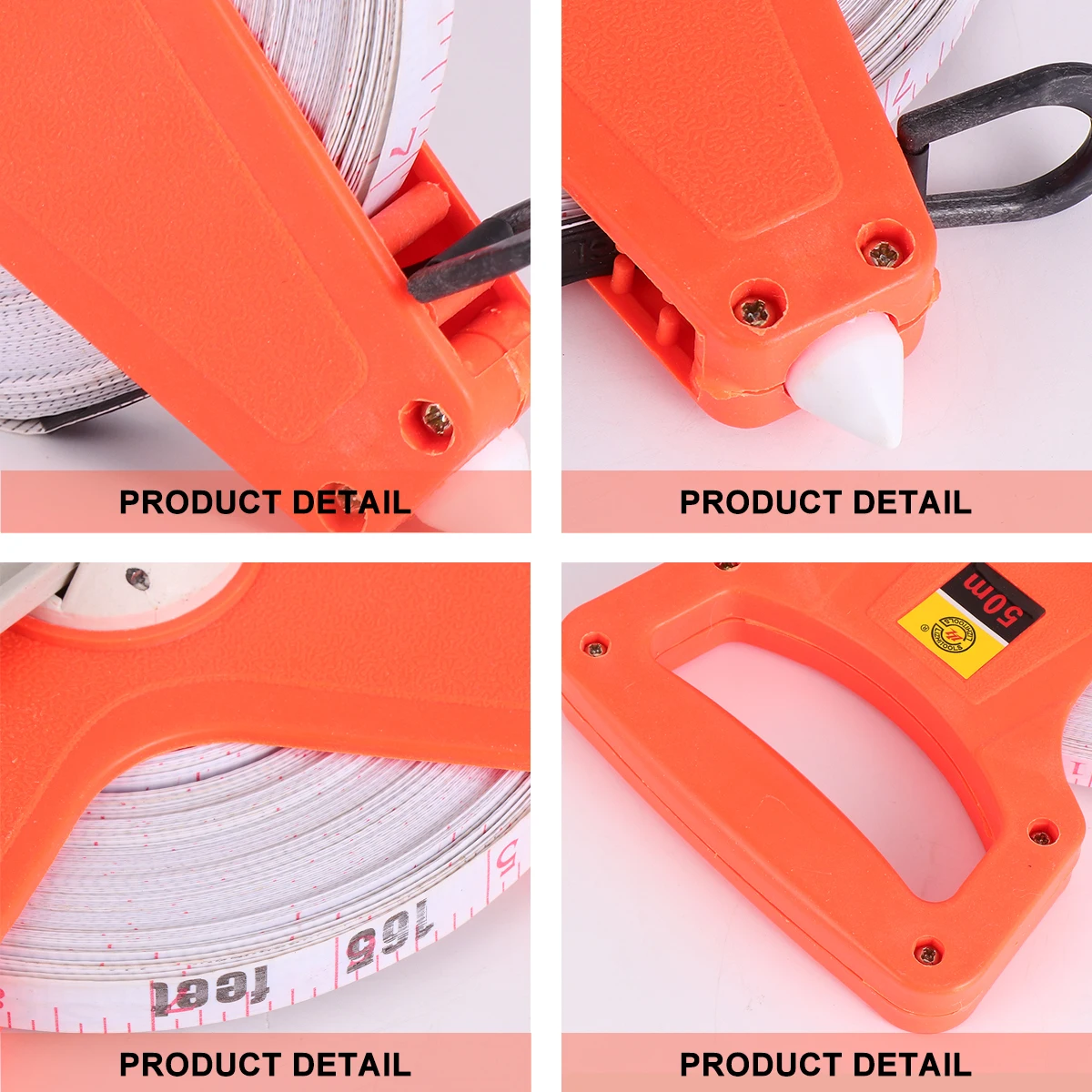

50M Rack Type Engineering Ruler Long Steel Tape Measure Portable Wear-Resistant Ergonomic Handle Fiberglass Reel Retractable