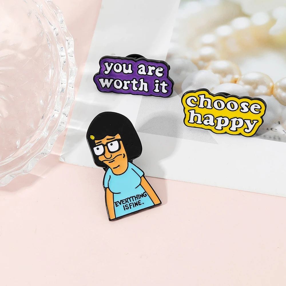 New Nice Hope Wish Bless Letter Brooches Choose Happy You are Worth It Everything Is Fine Enamel Pins For Friends Gift