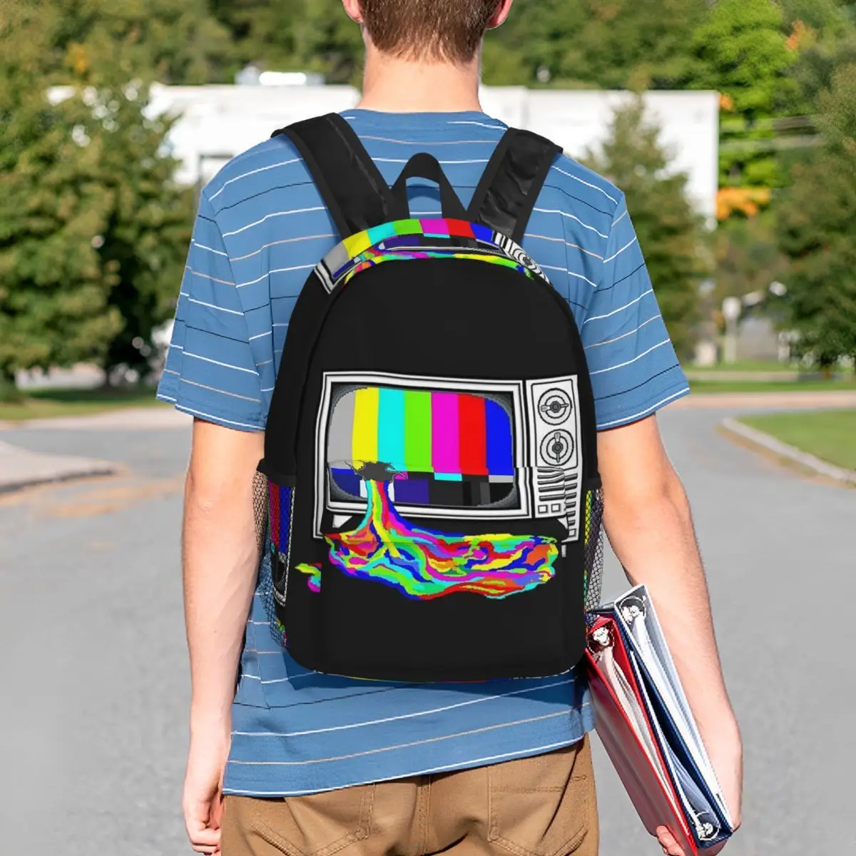 Cartoon TV Bars Signal Error Backpack Student BookBag Children School Bag Laptop Shoulder Bags for Men Women