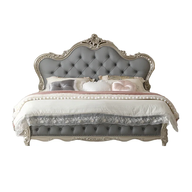 

American light luxury solid wood bed simple double master bedroom French cream wind princess bed European high-end wedding bed