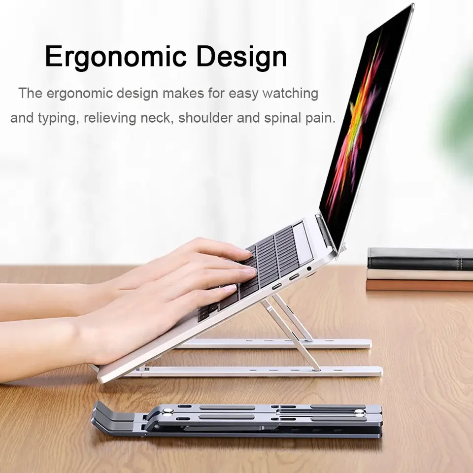 Foldable Aluminum Alloy Laptop Stand with Anti-Skid Mat and Ergonomic Design for Eye-Level Viewing and Heat Dissipation