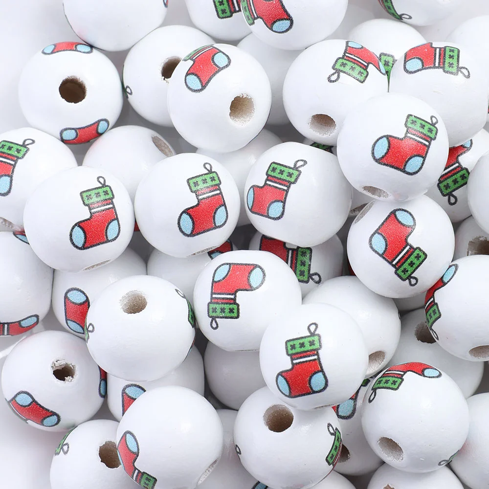 Assorted Printed Christmas Wooden Beads