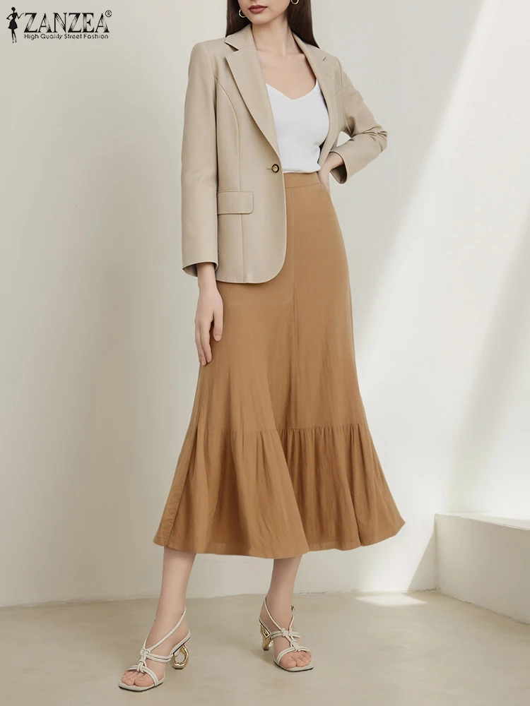

ZANZEA 2025 модный прямой офисный блейзер женская верхняя одежда женские куртки с длинными рукавами однотонное пальто OL корейский костюм уличная одежда топы