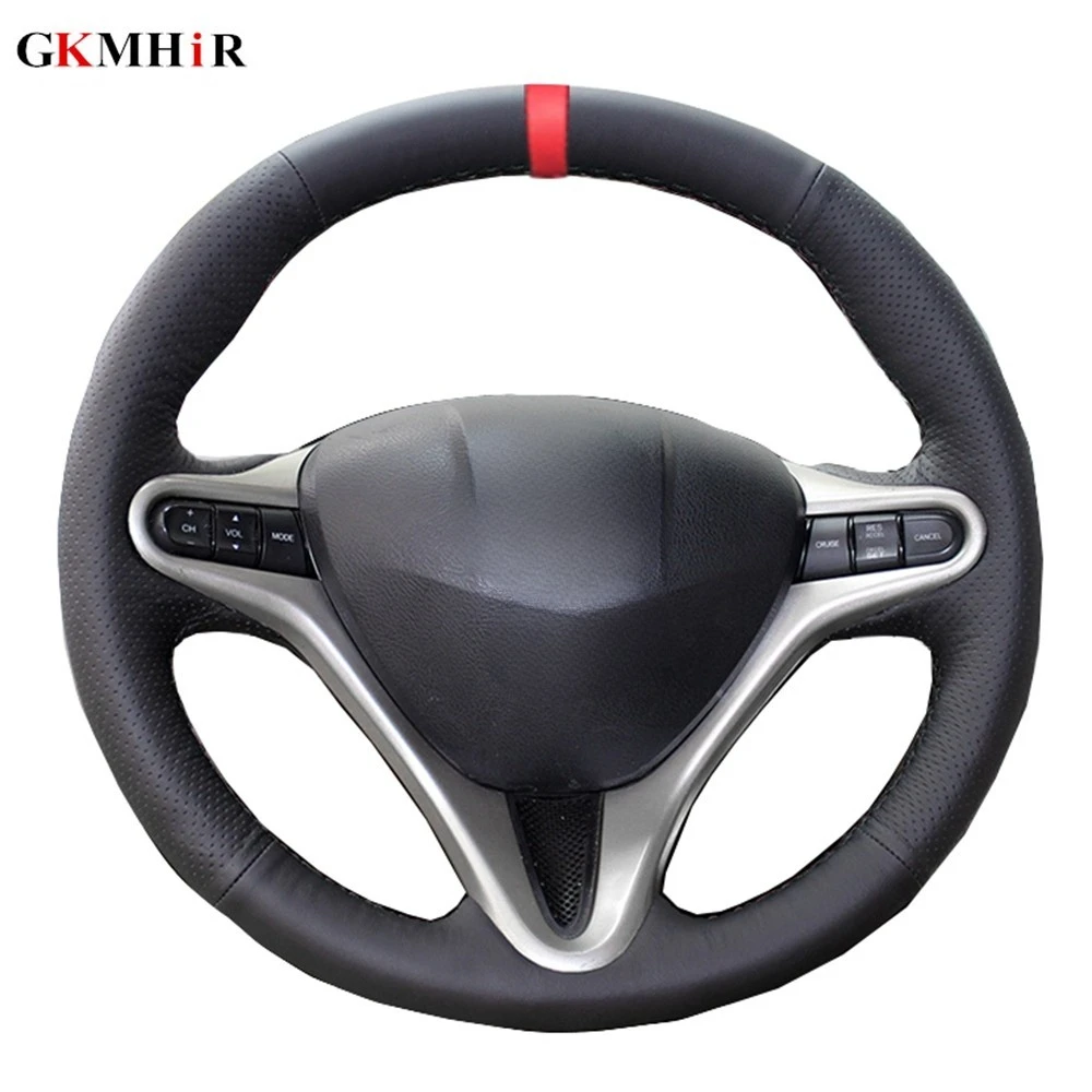 Funda negra para volante de coche, protector de cuero Artificial con marcador rojo para Honda Civic Old Civic 2006-2011