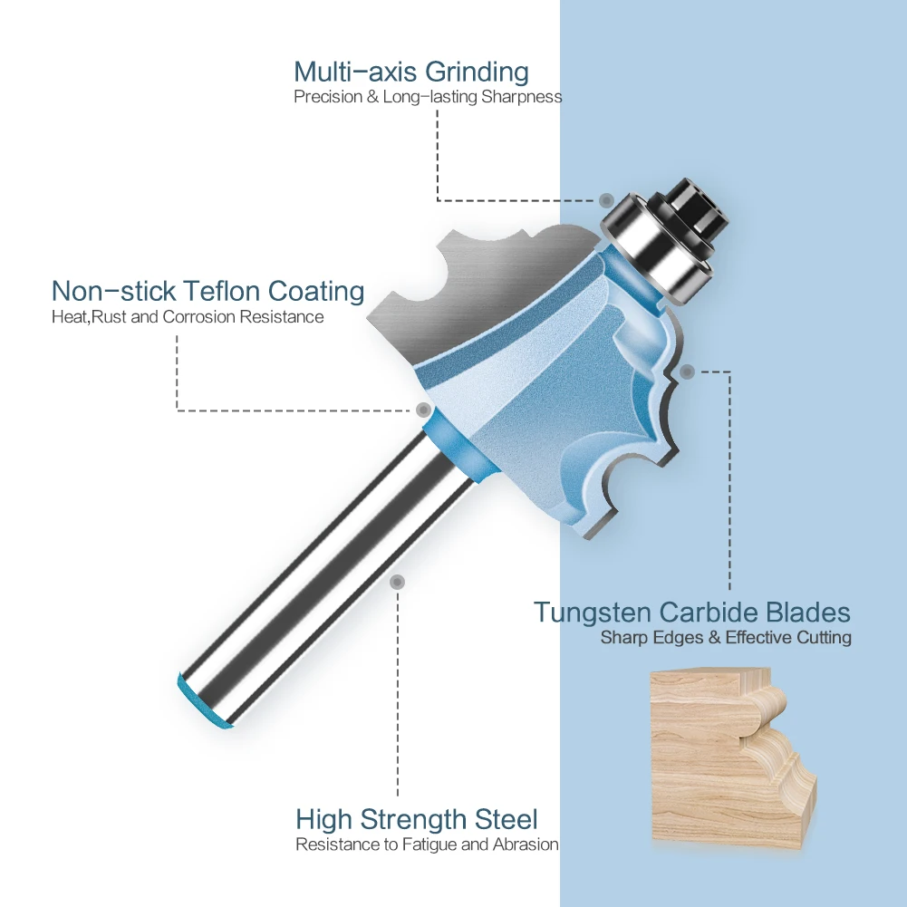 6mm 1/4in Shank Mitered Cabinet Door Molding Router Bits Carbide-Tipped Milling Cutters Line knife Door knife Woodworking Cutter