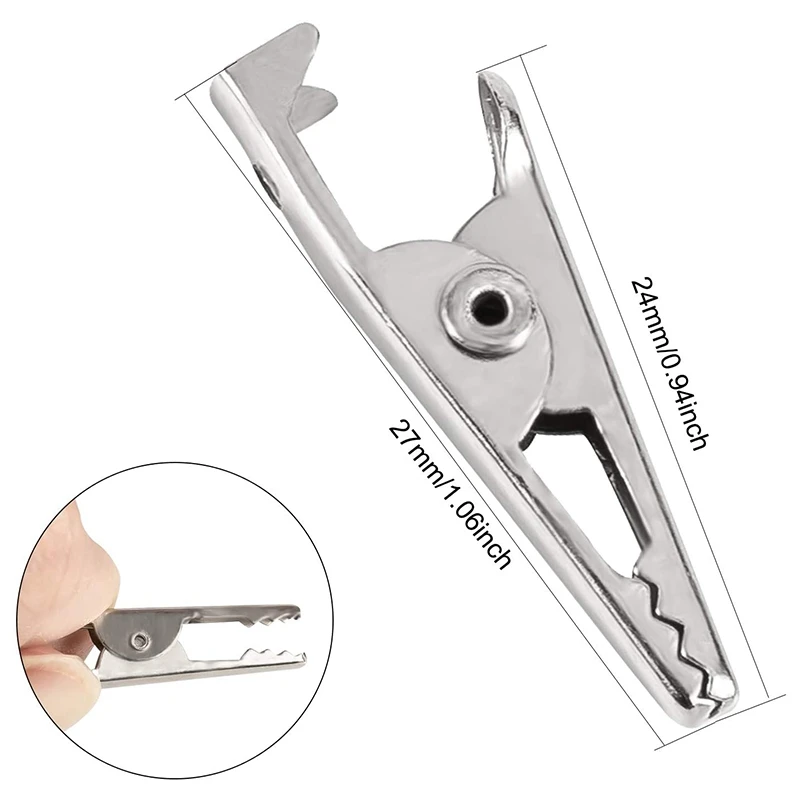 100ชิ้น1.06IN/27มิลลิเมตรมินิโลหะจระเข้ที่หนีบสีเงินนิกเกิลชุบทดสอบสายสปริง