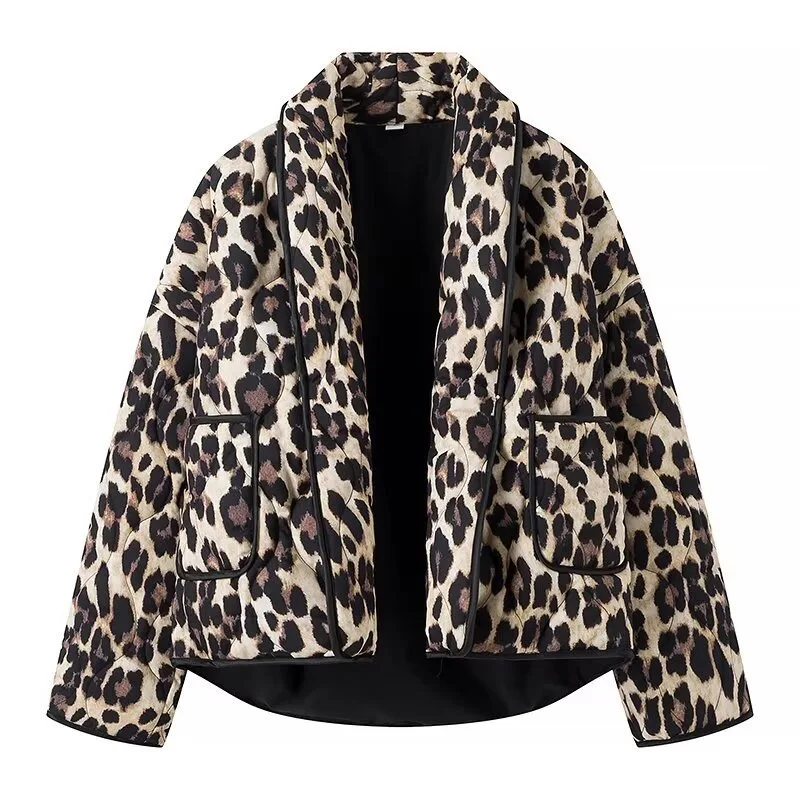 [EWQ] European Style Fashion All Match Cardigan Leopard Print Jacket Loose Casual Top Coat Women 2024 New Spring Autumn 16U7408