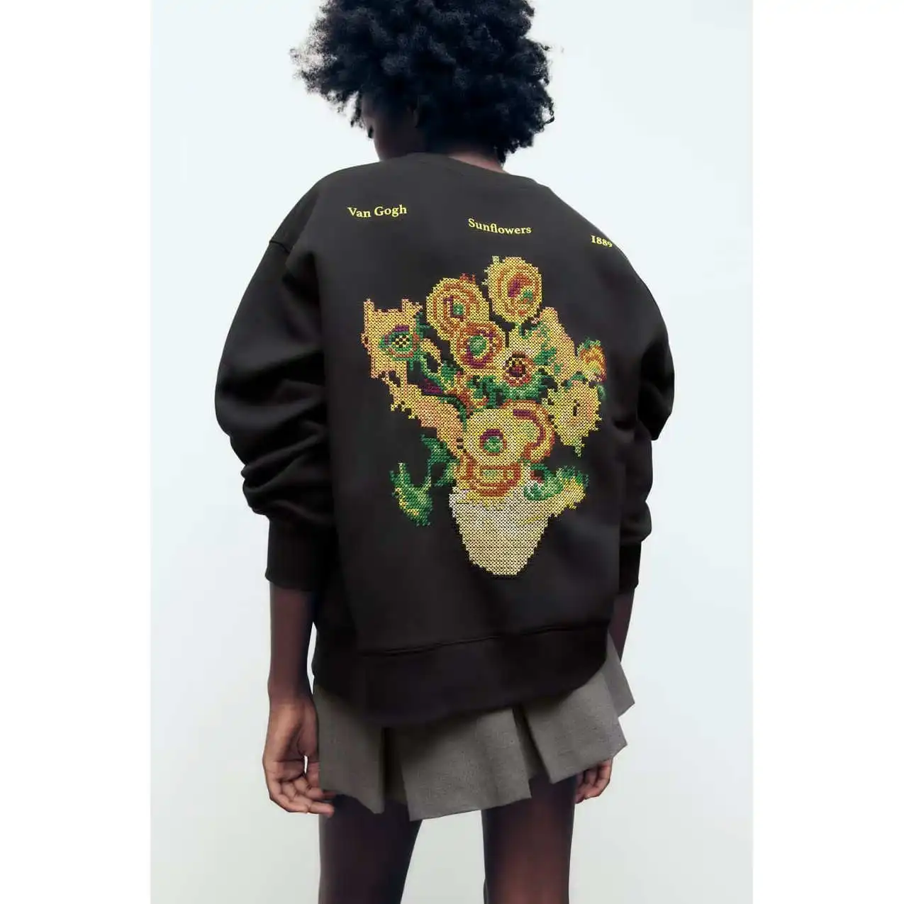 Faionable Suower-Sudadera bordada para mujer, camiseta larga holgada de poliéster, redonda, Otoño Invierno, recién llegada