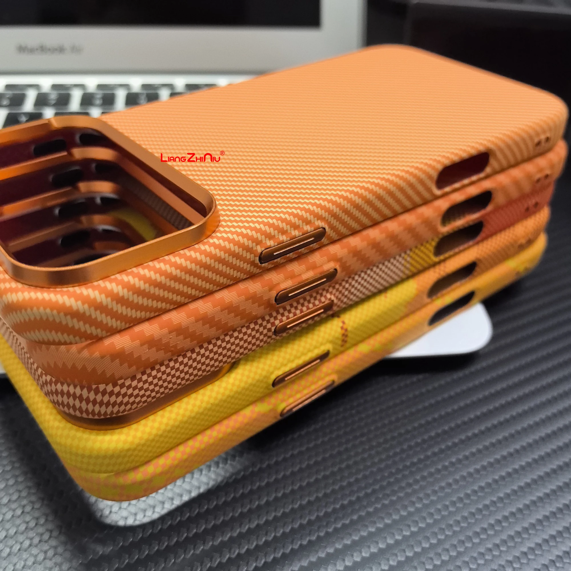 For Iphone 17 Pro Max Magnetic Phone Case Orange Carbon Fiber Textured For Iphone 17 Pro Lightweight Shockproof Pc Hard Cover