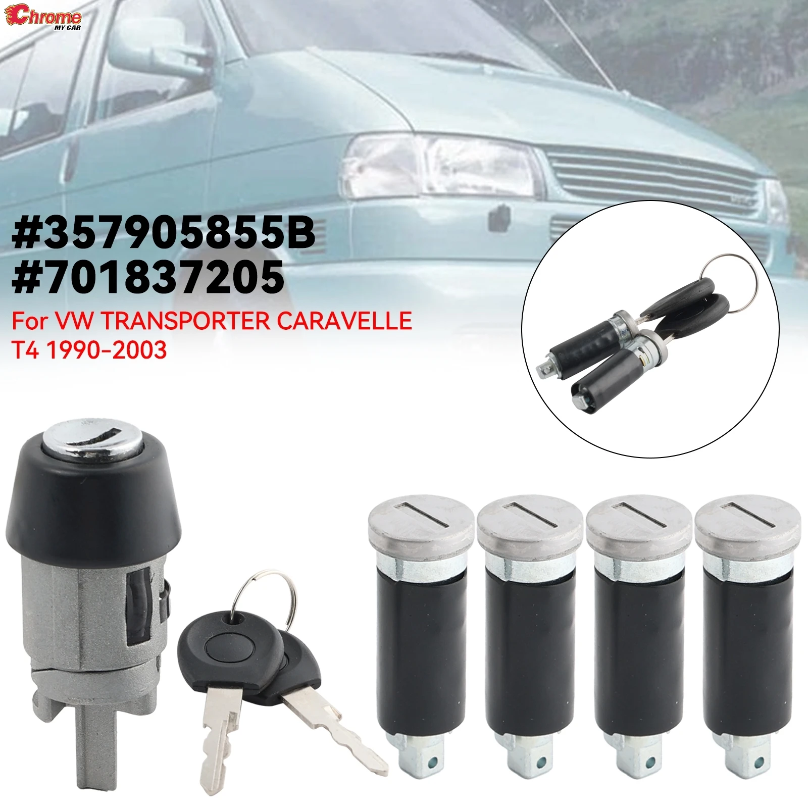 7Pcs/Set Car Auto Ignition Switch Lock+4X Door Lock Barrel with 2 Keys For VW T4 Caravelle MK IV Transporter 1990-2003 701837205