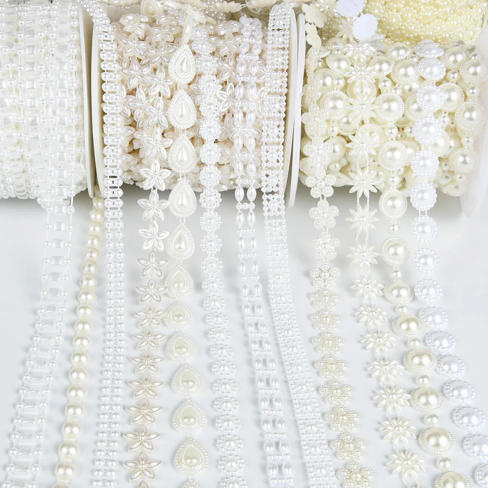 2Yards ABS Flatback Imitation Pearl Beads Chain Sewing Trim Cake Decoration Makeup and Wedding Arrangements Party Home Decor