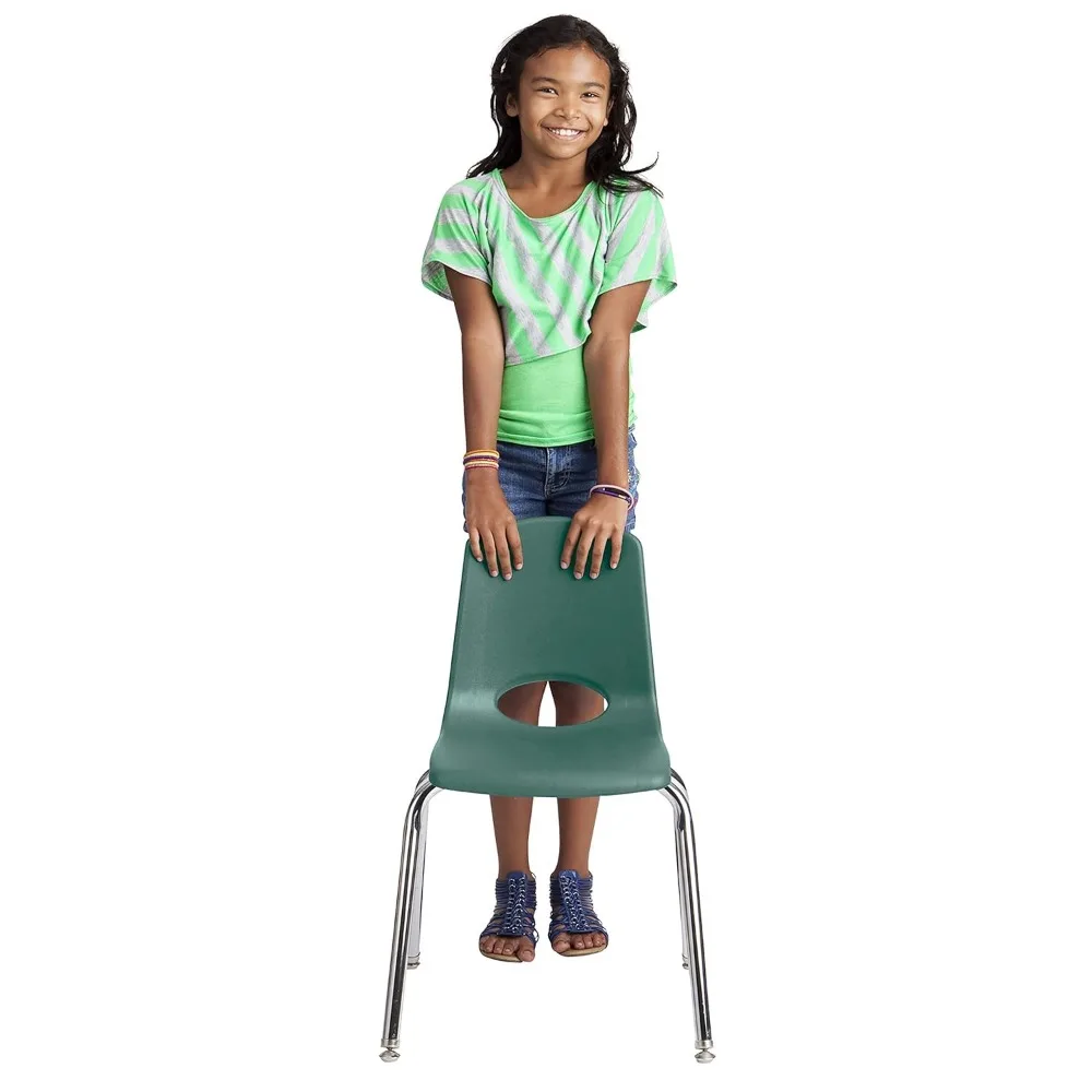 Silla de pila escolar de 16 ", asiento apilable para estudiantes con patas de acero cromado y deslizamientos giratorios de nailon, sillas escolares