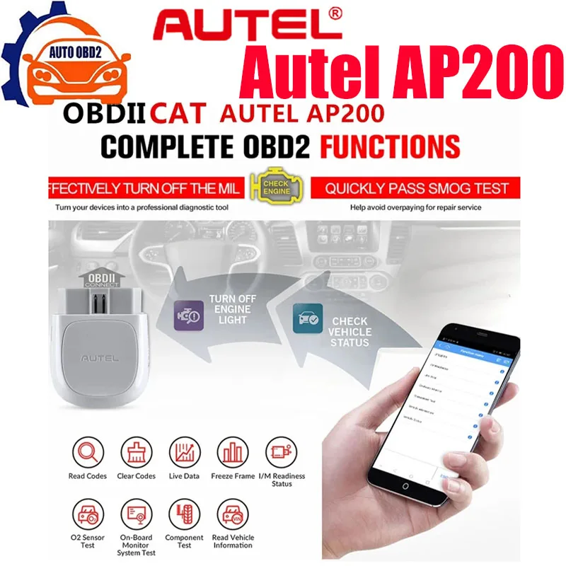 

Autel AP200 MaxiAP AP200 Full Systems Diagnostic Tool Check Engine Light Code Reader for Family DIYers