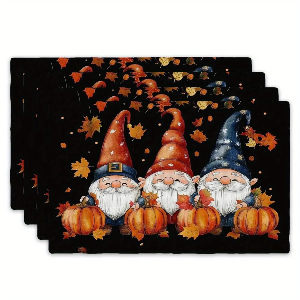 4pcs Set of Printed Placemats Dark Elf Pumpkin Placemats Rectangular Placemats for Kitchen Dining Table Suitable for Holiday