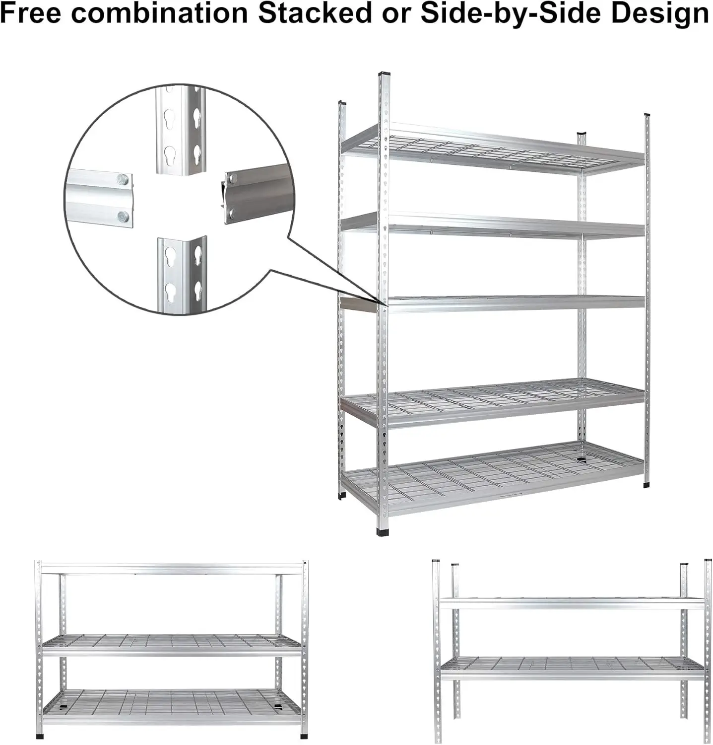 Heavy Duty Adjustable Storage Shelving Unit, 5 Shelf, High-Grade Aluminum, Silver, 60 X 24 X 78 Inch