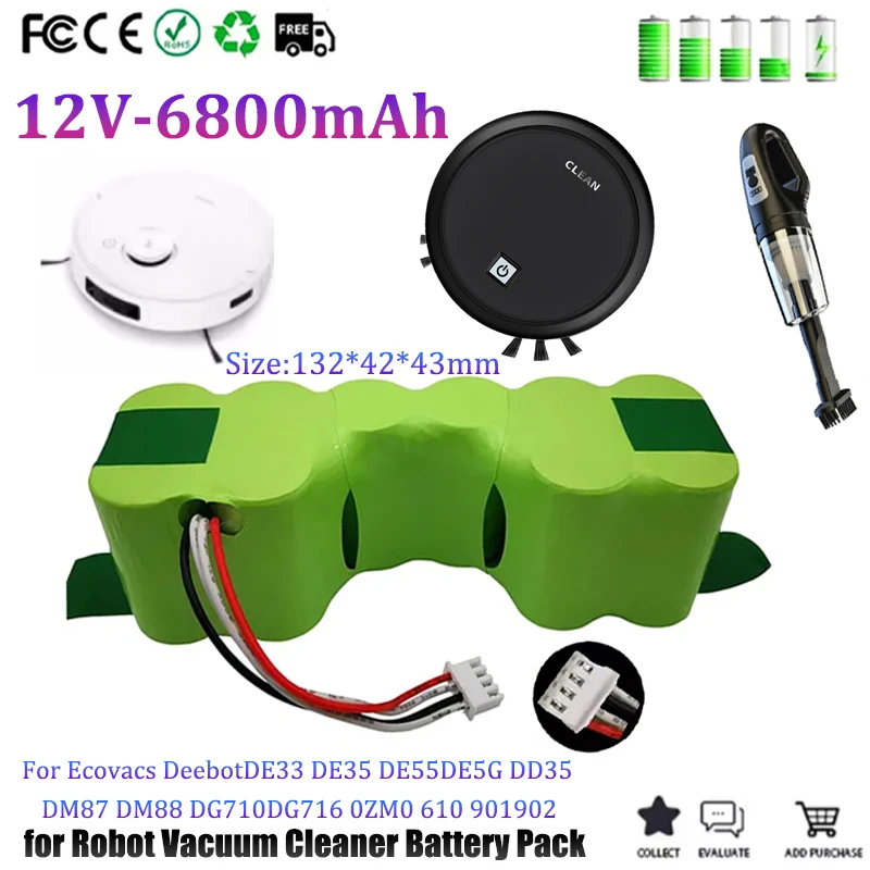 

New battery pack NI-MH suitable for Ecobos DeebotDE33 DE35 DE55 DE5G DD35 DM87 DM88 DG710 DG716 12V 6800mAh robot vacuum cleaner