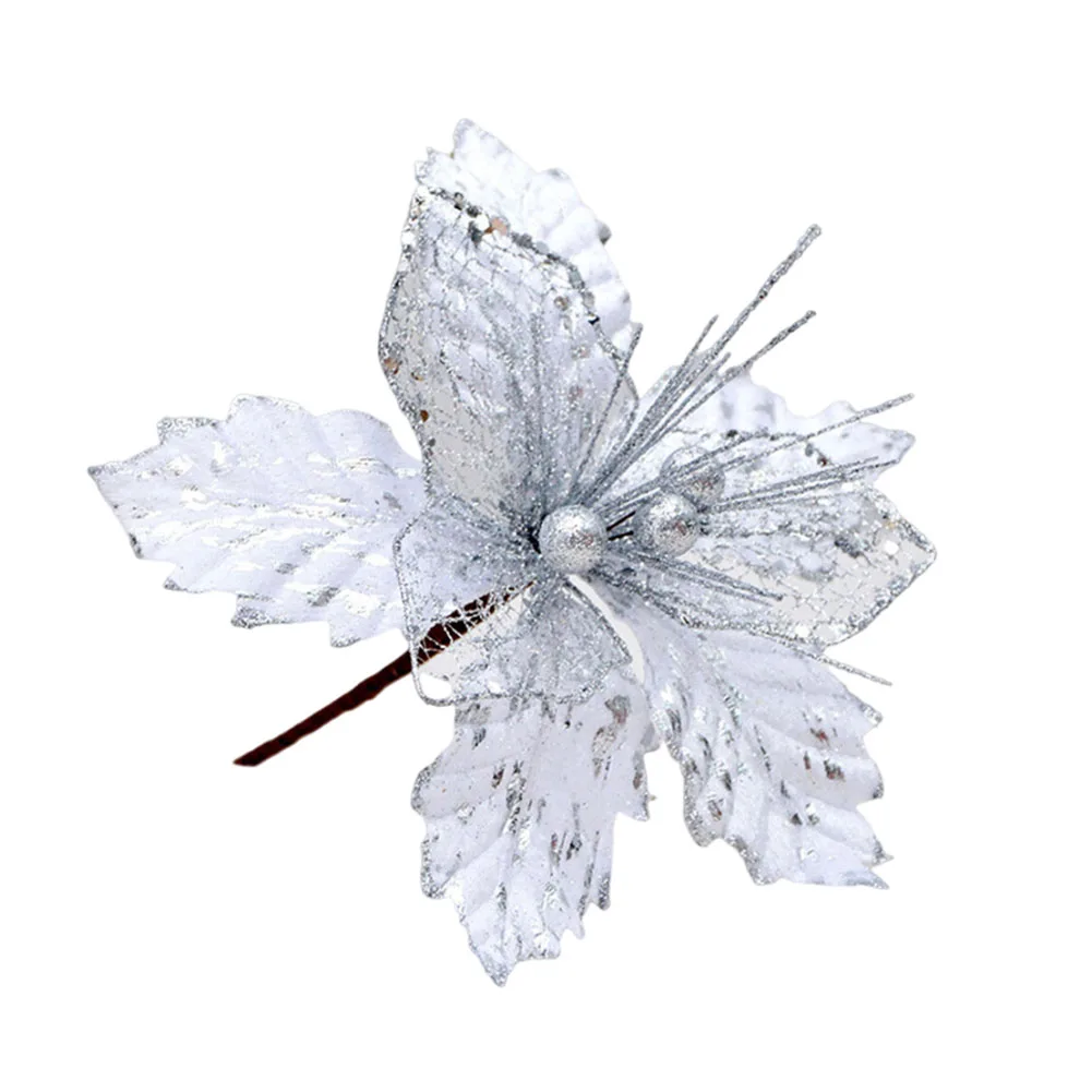1pc 22cm Christmas Poinsettia Glitter Flower Hanging Xmas Party Tree Decorations DIY Garlands Home Wedding Party Decor image 3