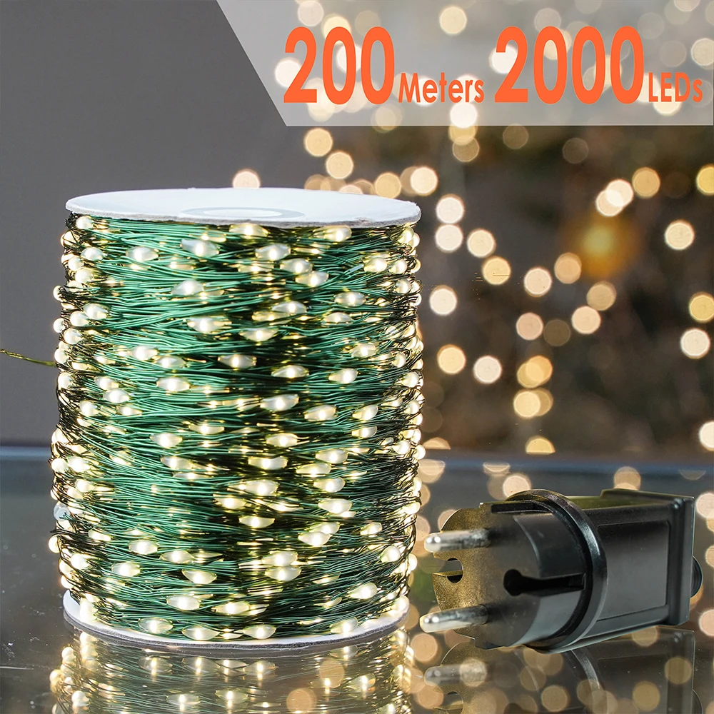 More LED Green Wire Garland String Fairy Lights Christmas Tree Decoration For Home Outdoor Waterproof Mini LED Party Wedding