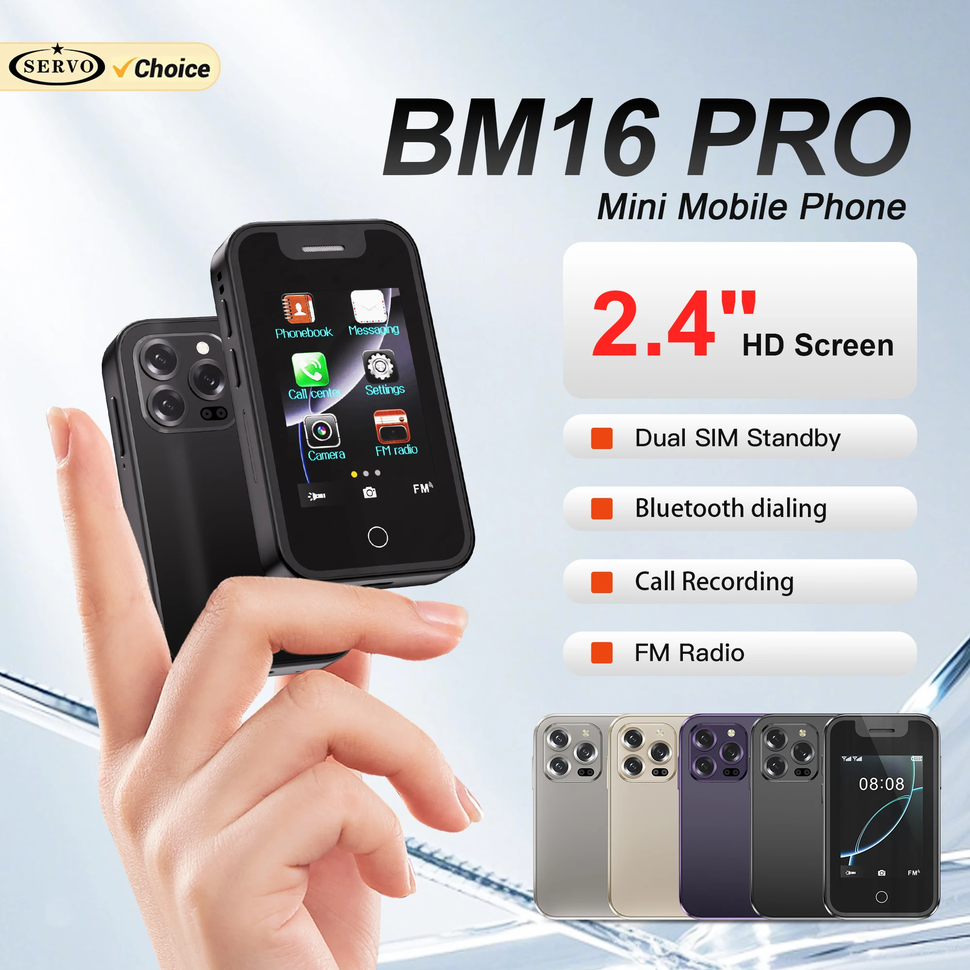 SERVO BM16 PRO Mini Feature Mobile Phone 2G GSM 2.4'' Touch Screen Magic Voice Call Recording FM Radio Dual SIM Small Cellphones