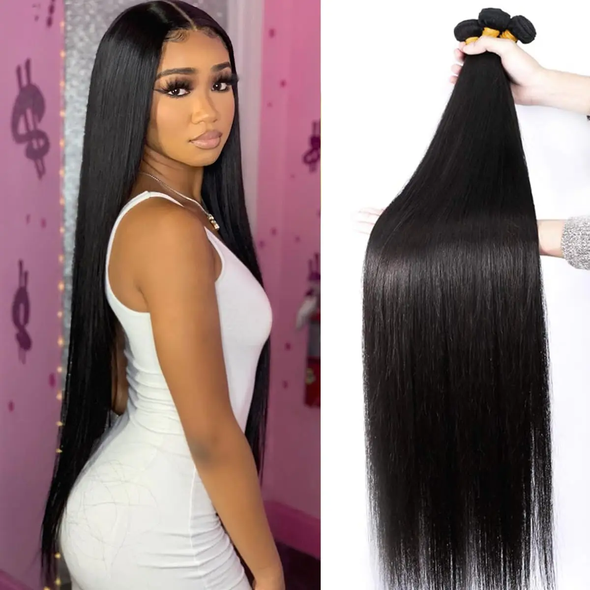 Straight Human Hair Bundles 100% Unprocessed Brazilian Raw Virgin Human Hair Bundles 14 16 18 Inch Straight Bundles Human Hair