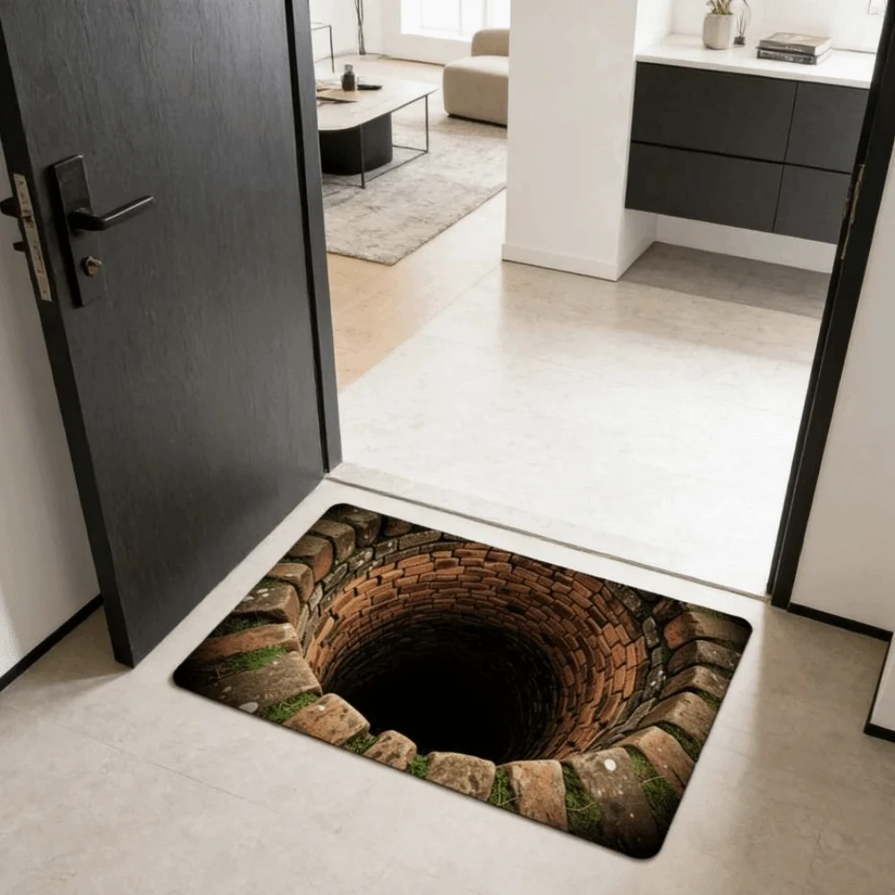 3D Flat Optical Illusion Doormat Non-slip Water-absorbing Bathroom Carpet Durable Lifelike Bedroom Door Rug Entrance Decor