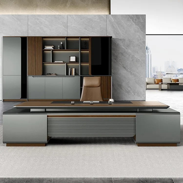 

Офисный бос, итальянский минималистичный современный светлый роскошный элитный стол, офисная мебель, комбинация стола и стула