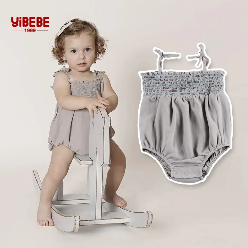 6-18m Baby Girls Summer Soft Chiffon Romper Newborn Sleeveless Onesie Sunsuit Boho Tops Pleated Strap Bodysuit Jumpsuits Outfits