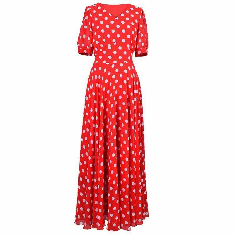 Women's Clothing Red Polka Dot  Summer Dress New Vacation Bohemian Beach Chiffon Long Dresses Female Vestidos Elegant Lady Dress - view 6