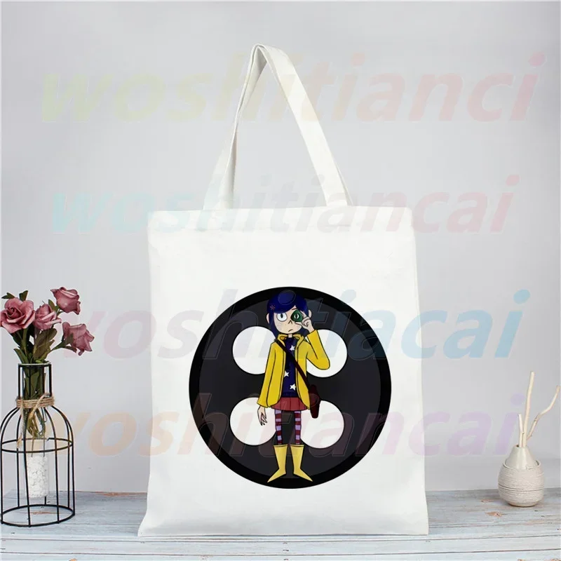 Coraline Girls Cartoon 90s Shopping Bag Eco Canvas Shopper Bolsas De Tela Bag Shoping Reusable Sacolas