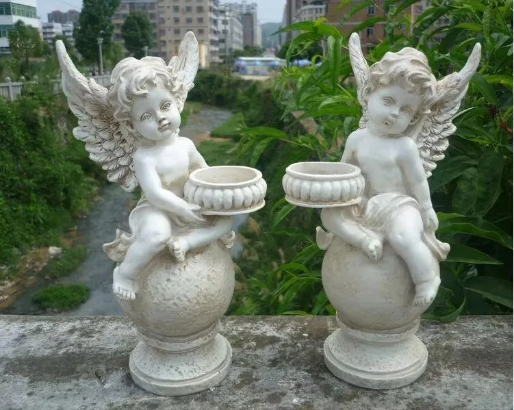 Nordic Cute Cupid Flower Fairy Angel Candlestick Resin Statue Adornment House Sculpture Crafts Outdoor Garden Balcony Decoration