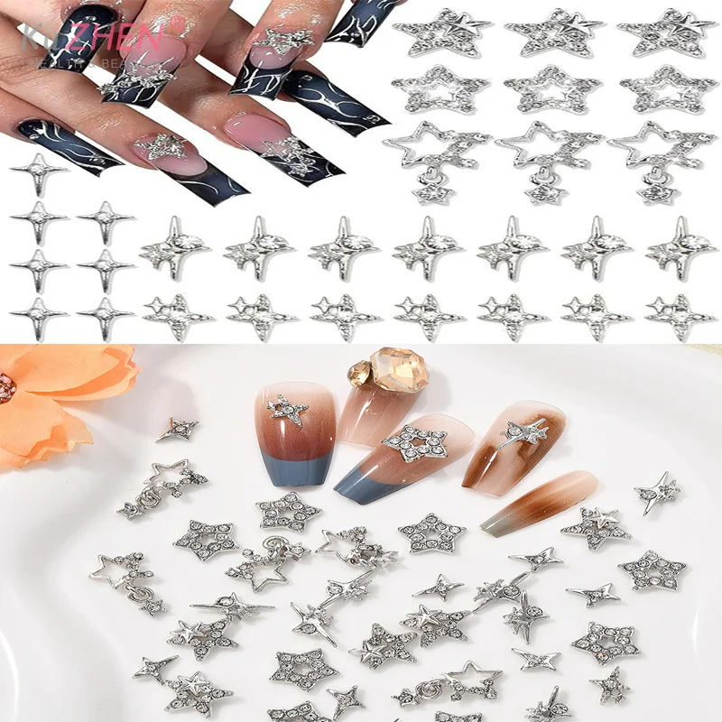30 قطعة/الحزمة نجمة فضية مسمار السحر لامعة ثلاثية الأبعاد نجوم مسمار الأحجار الكريمة النجوم مجوهرات أظافر سحر لحقيبة الأظافر الاكريليك ، الأحذية الديكور #1