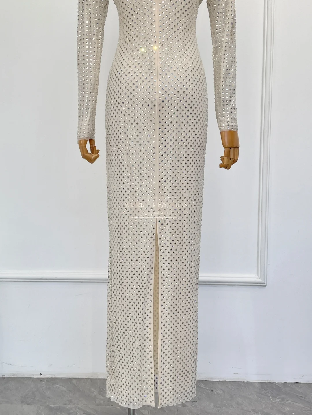 Vêtements pour femmes de qualité supérieure, robe Maxi blanche découpée à manches longues et diamants pressés