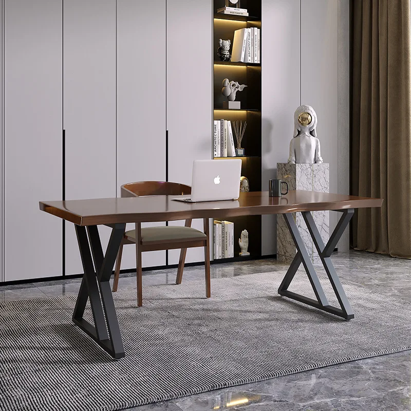 Solid wood large board computer desk Simple modern desk Negotiation table Workbench Log large board table Long calligraphy table