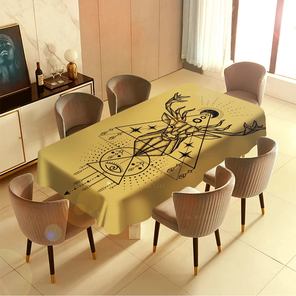 Classic Deer Moon Geometry Tattoo Wild Animals Ancient Mayan Calendar Tablecloth By Ho Me Lili For Tabletop Decoration