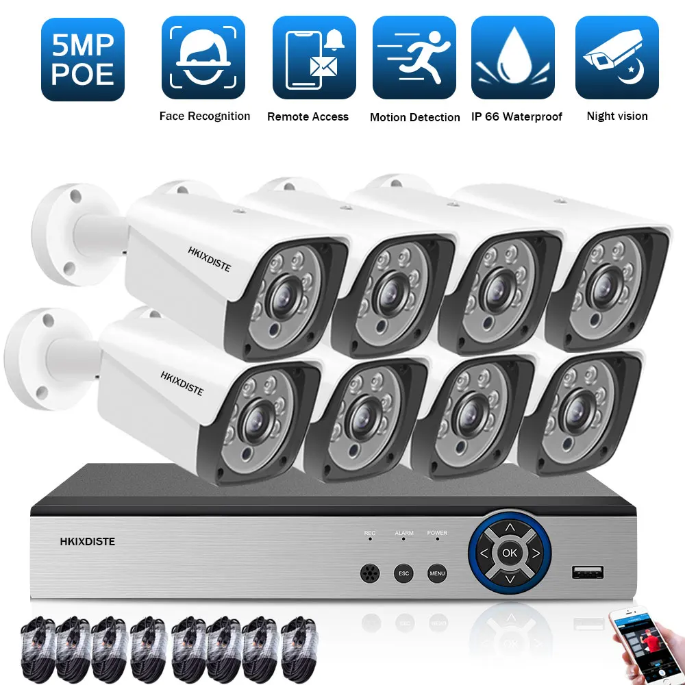 

H.265 8 Channel 5MP POE Camera System Set Audio IP CCTV Camera Security Sysmte Kit 4K 8CH NVR P2P POE Video Surveillance Kit 4CH