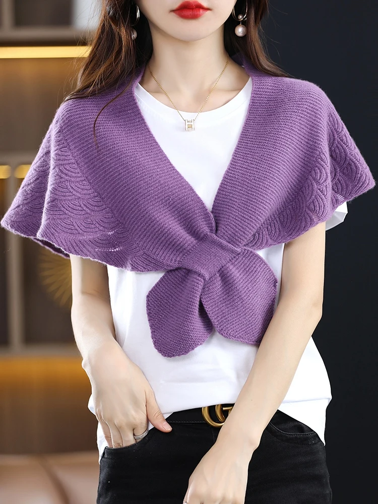 100% Merino Wool Women's Shawl Fishtail Fan-shaped Autumn Winter Casual Fashion Cashmere Knitted Scarf