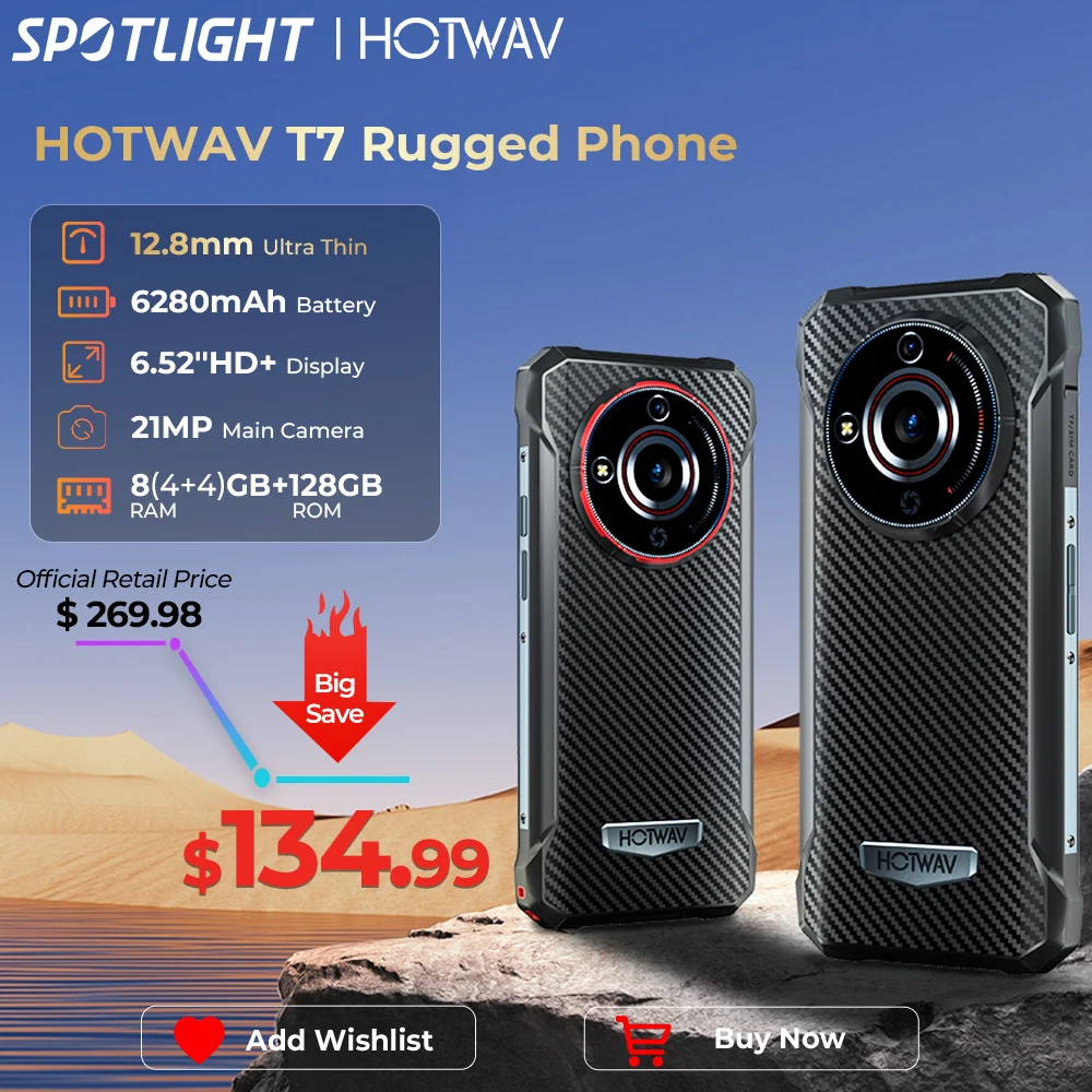 [World Premeire] HOTWAV T7 Rugged Smartphone 6.52'' HD+ Ultra Thin 6280mAh Battery MobilePhone 21MP Rear Android 13 Cellphone